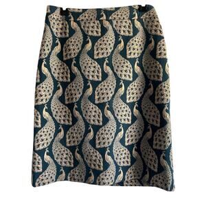 Ann Taylor Womens Size 8 Cotton Blend Peacock Jacquard Pencil Skirt Teal‎